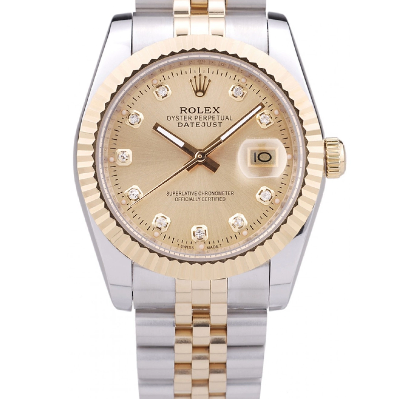 Gold Dial Diamonds 7452 Rolex Datejust Ribbed Bezel 0605